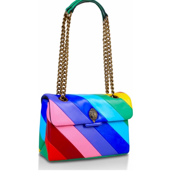 Kurt Geiger Large Rainbow Stripe Leather Kensington Shoulder Crossbody Bag - Picture 2 of 8